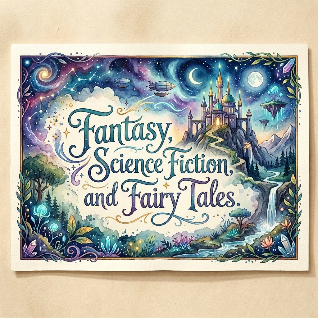 Cover illustration featuring a magical castle, night sky with stars and constellations, and fantasy plants.